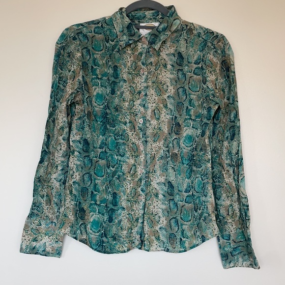 TALBOTS pure silk textured long-sleeve button-down - Picture 1 of 4